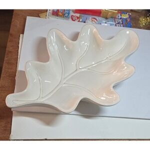 Victoria Cream Ceramic Oak Leaf Serving Platter Dish Microwave Dishwasher Safe